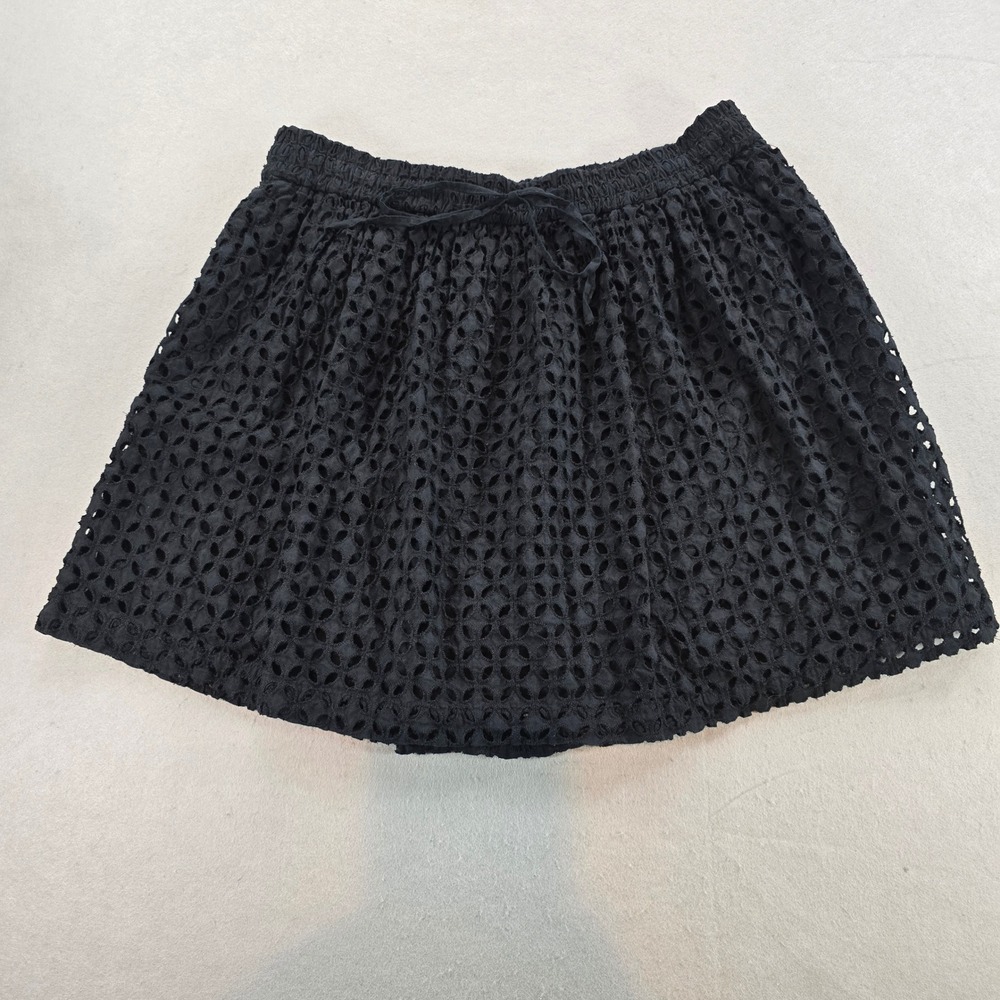Madewell Black Eyelet Mini Skirt Cotton Elastic Waist Drawstring A1619 Small